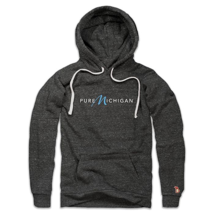 A hoodie with the Pure Michigan logo printed on the chest.
